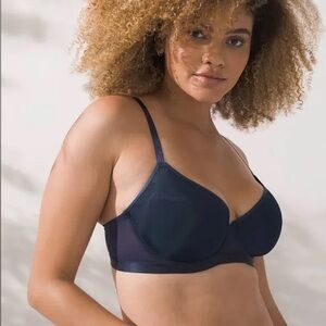 Soma (34D) Lightest Lift Smooth Demi in ‘Denim Blue’- Sheer Shiny Navy Blue Bra